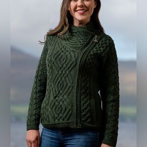 Aran Crafts Cable Knit Cardigan Sweater Ireland S Green Organic Merino Wool